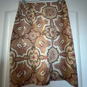 Talbots A-Line Skirt in Pink and Brown Paisley